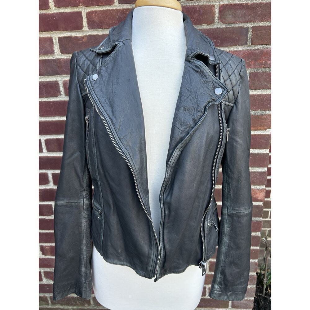 Women's ALL SAINT'S Cargo Biker Jacket Black Distressed Look US Sz 6 - Picture 3 of 10